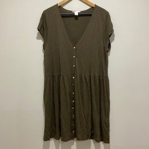 H&M Olive Green Button Down Dress Women Size XL